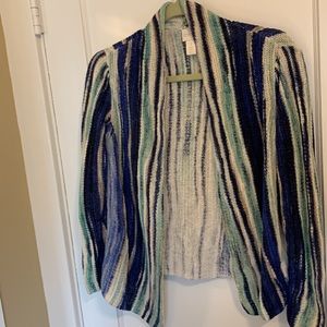 Chico’s 1 Ocean Waves Sea Glass Colored Cardigan Navy, Seafoam, Tan Size Medium